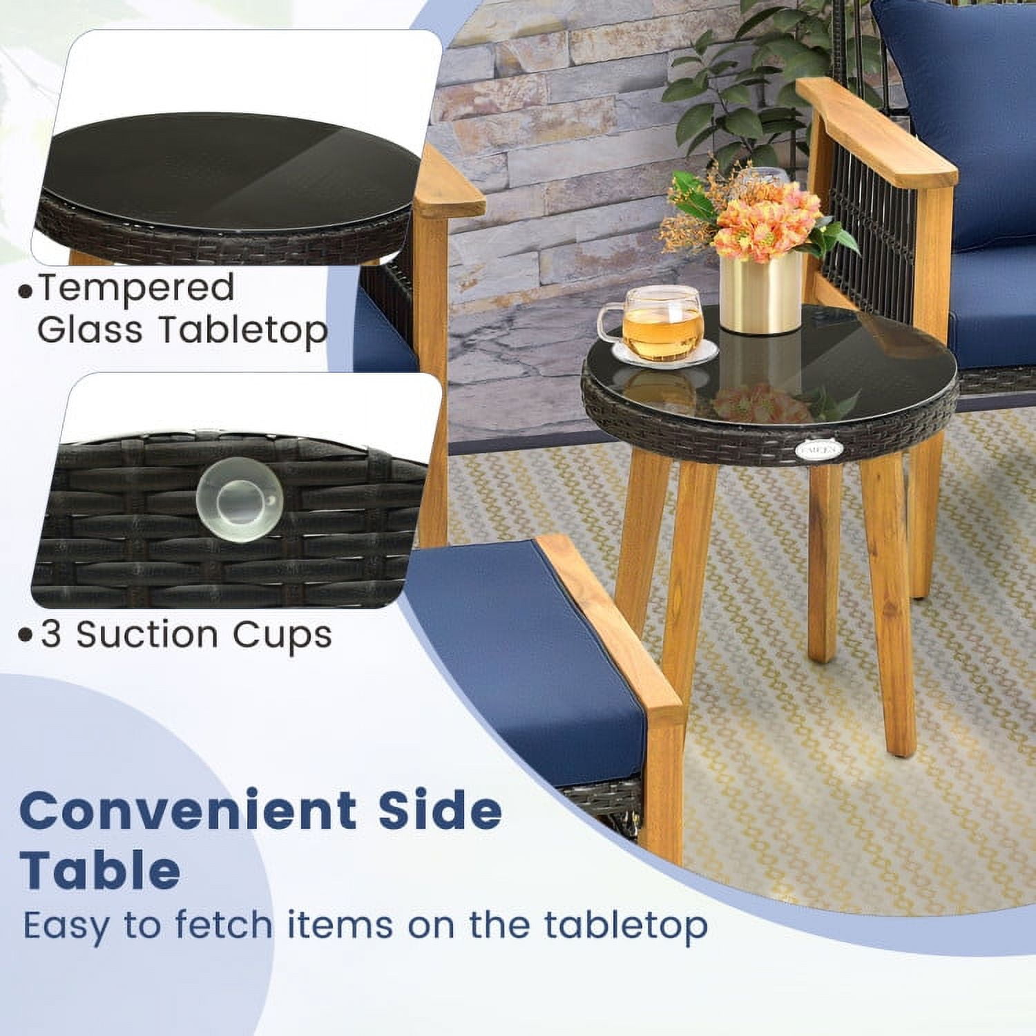 Aimee Lii 5 Piece Outdoor Conversation Set with Stable Acacia Wood Frame, Outdoor Patio Set, Navy Aimee Lii 5 Piece Outdoor Conversation Set with Stable Acacia Wood Frame, Outdoor Patio Set, Navy