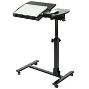 ZENSTYLE Rolling Table Overbed Bedside Desk Laptop Cart Stand Adjustable Lockable Wheels, Black