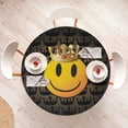 thumbnail image 3 of Ambesonne Emoji Fitted Round Tablecloth, Simple and Classic Smiling, 40"- 44" Diameter, Black Mustard Sepia, 3 of 4