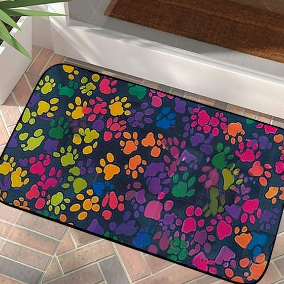 Qinduosi Cute Door Mat Colorful Paw Welcome Doormat Decorative Home Floor Mat, Non Slip Rubber Back and Water Absorption for Outdoor Indoor Entrance Decor 19.68*39.37 in