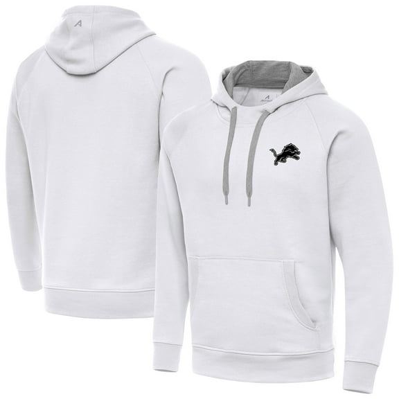 Men's Antigua White Detroit Lions Brushed Carbon Victory Pullover Hoodie