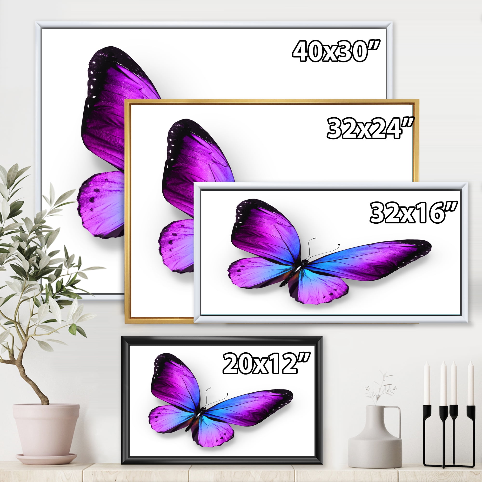 Designart 'Blue and Violet Butterfly' Modern Framed Canvas Wall Art Print