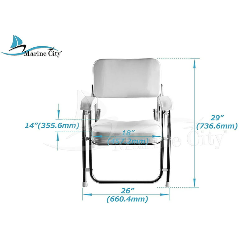 Marine City Aluminum Portable Folding Cushioned Boat Deck Beach Chair with  Drink Cup Holder