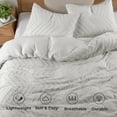thumbnail image 3 of Peace Nest 2 Pieces Clipped Jacquard Geometric Tufted Duvet Covers & Pillow Sham Set ,Microfiber Soft Bedding Set with Zipper Closure 4 Ties, Wave Quilted, Light Gray, Twin Size, 3 of 5