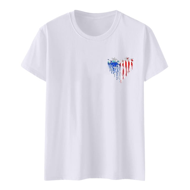 Hauts pour Femmes Jour de l'Indépendance Drapeau Col Rond Imprimé Lettre Manches Courtes T-Shirts pour Femmes Blanc m
