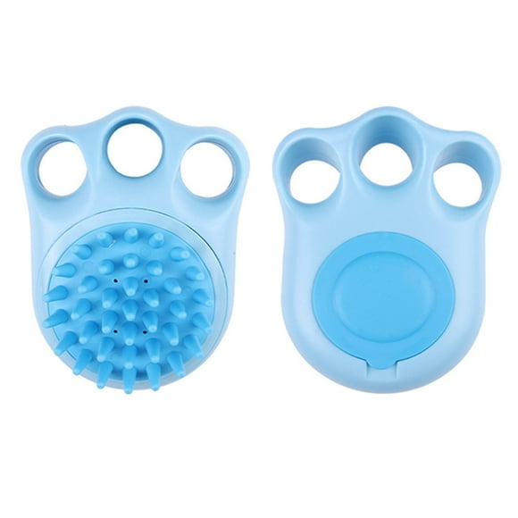 Dog Bath Brush Scrubber Soft Ergonomic Paw Palm Shape Dog Shampoo Grooming Brush Bath Shampoo Dispenser for Dogs Cats Pets Blue