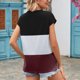 thumbnail image 4 of Camiseta de Mujer Cuello Redondo Manga Corta Contraste Color Top Camiseta cómoda para Fiesta Oficina Vino Rojo L, 4 of 6