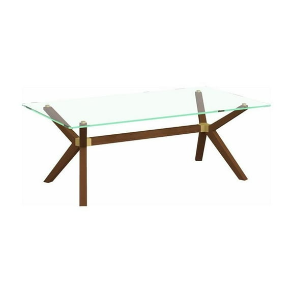Unique Furniture Denali 51" Glass Top and Wood Base Coffee Table in Walnut
