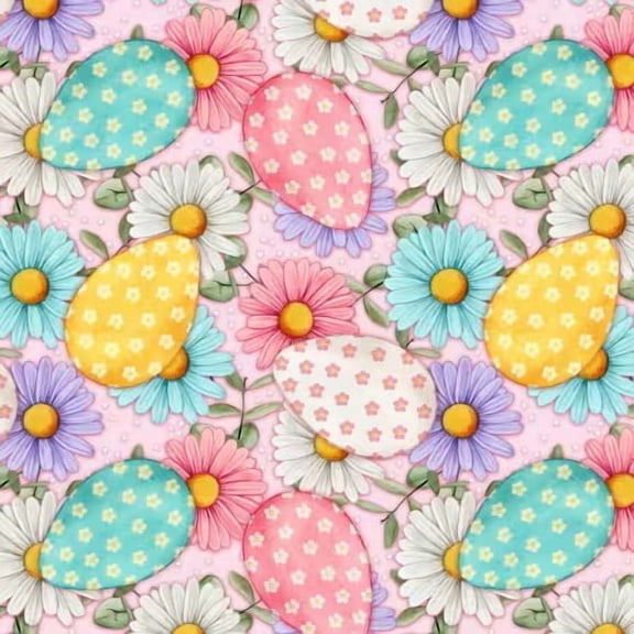 David Textiles 100% Cotton Spring Eggs Floral Sewing and Craft Fabric By The Yard, Pink