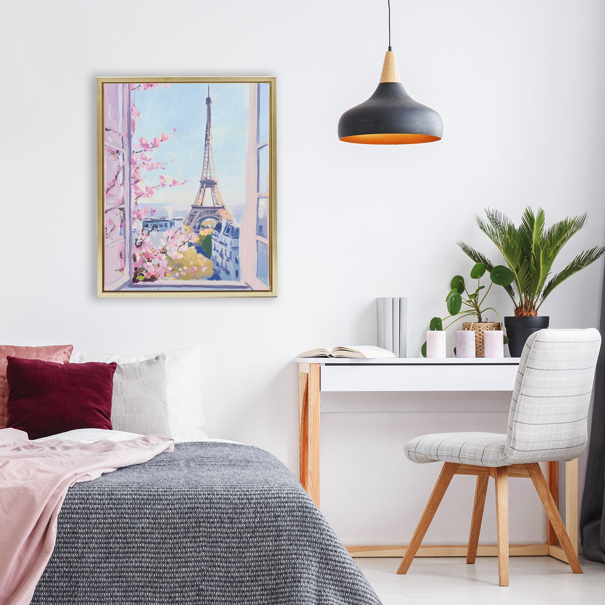 Stupell Industries Eiffel Tower View in Spring Gold Framed Floater Canvas Wall Art, design by The Prints Vibe