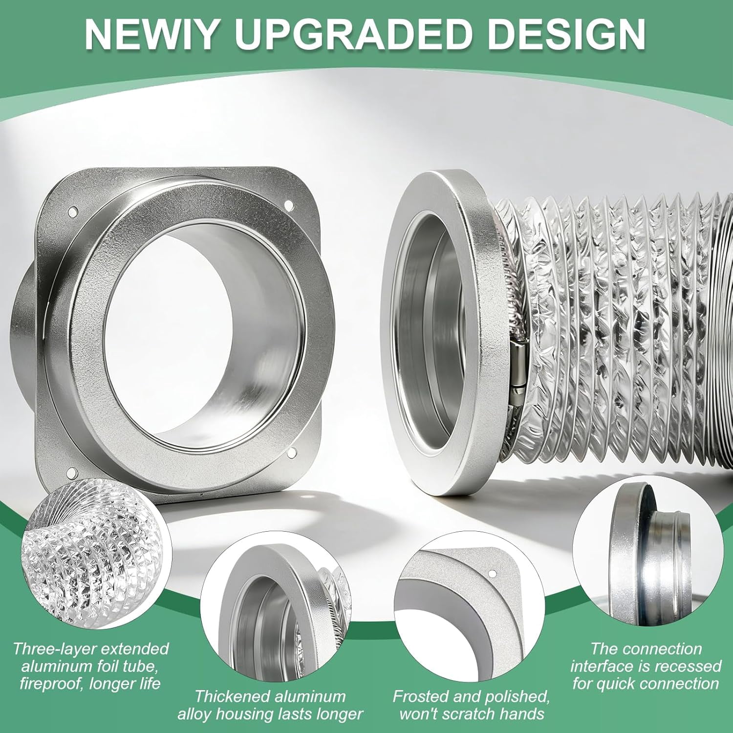 Magnetic Dryer Vent Connector Kit Airtight Seal Magnetic Dryer Vent Coupling Easy to Clean Lint Quick Connect Including a 3.3ft and 4" Duct and Two Clamps