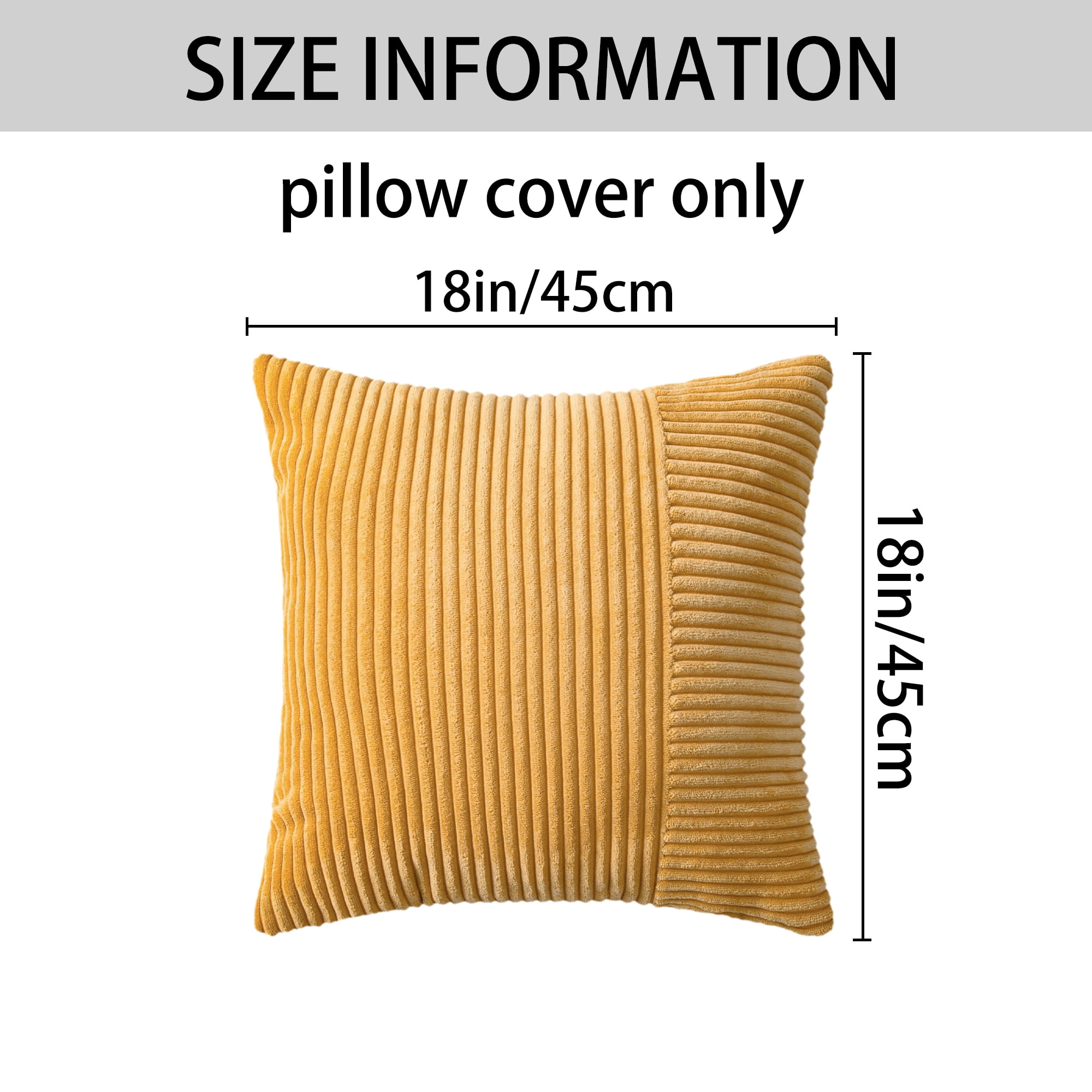 Unique Bargains 2Pcs Modern Strip Throw Pillow Covers for Living Room Yellow 18" x 18"