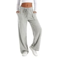 thumbnail image 5 of zaveiop Womens Ribbed Wide Leg Lounge Pants with Pockets Casual Relaxed Comfy Loose Soft Knit Pajama Pants with Drawstring (Grey, M), 5 of 9