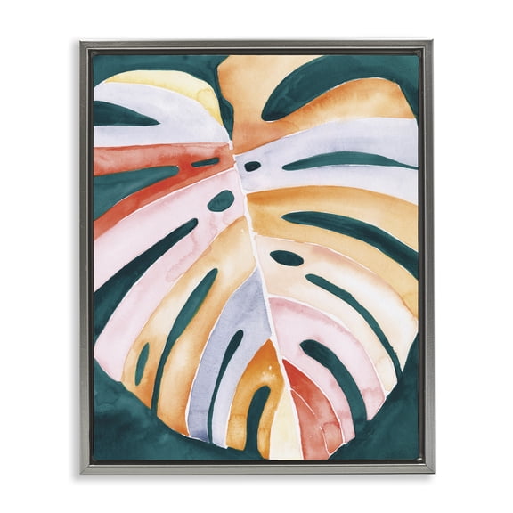 Stupell Industries Contemporary Tropical Monstera Leaf Gray Floating Frame Canvas Art, 17 x 21, by Jennifer Paxton Parker