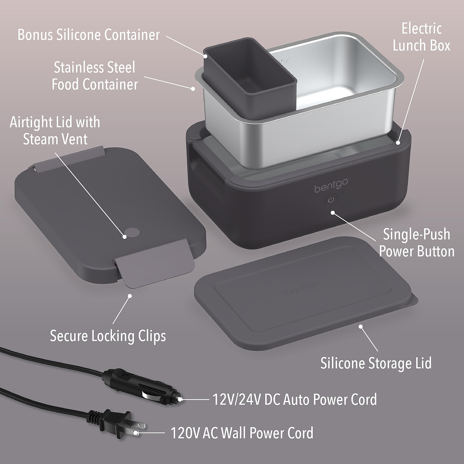 bentgo Heated Electric Bento Box Obsidian 42.4 oz. (BGHEATBX-OB)