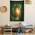 thumbnail image 2 of Fantasy Tapestry, Sunbeams Through the Mysterious Half Opened Wooden Entrance With Greenery, Wall Hanging for Bedroom Living Room Dorm Decor, 60W X 80L Inches, Green and Brown, by Ambesonne, 2 of 5