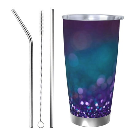 

Zeuib Purple and Green Glitter Printed 20oz Stainless Steel Insulated Car Cup Stainless Steel Thermal Cup Vacuum Insulated Leak-proof Travel Mug Cup-Straw Three-piece Set