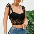 thumbnail image 4 of Women's Casual Floral Print Lace Up Back Sleeveless Spaghetti Strap Bandeau Tube Crop Corset Top Black S, 4 of 7