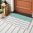 thumbnail image 4 of 2x3 Ft Entryway Area Rug, Grey Chevron Kitchen Rug Runner Washable Floor Mat, Geometric Turquoise Print Wavy Striped White Non Slip Indoor Door Mat Throw Carpet for Bathroom Living Room Bedroom, 4 of 8