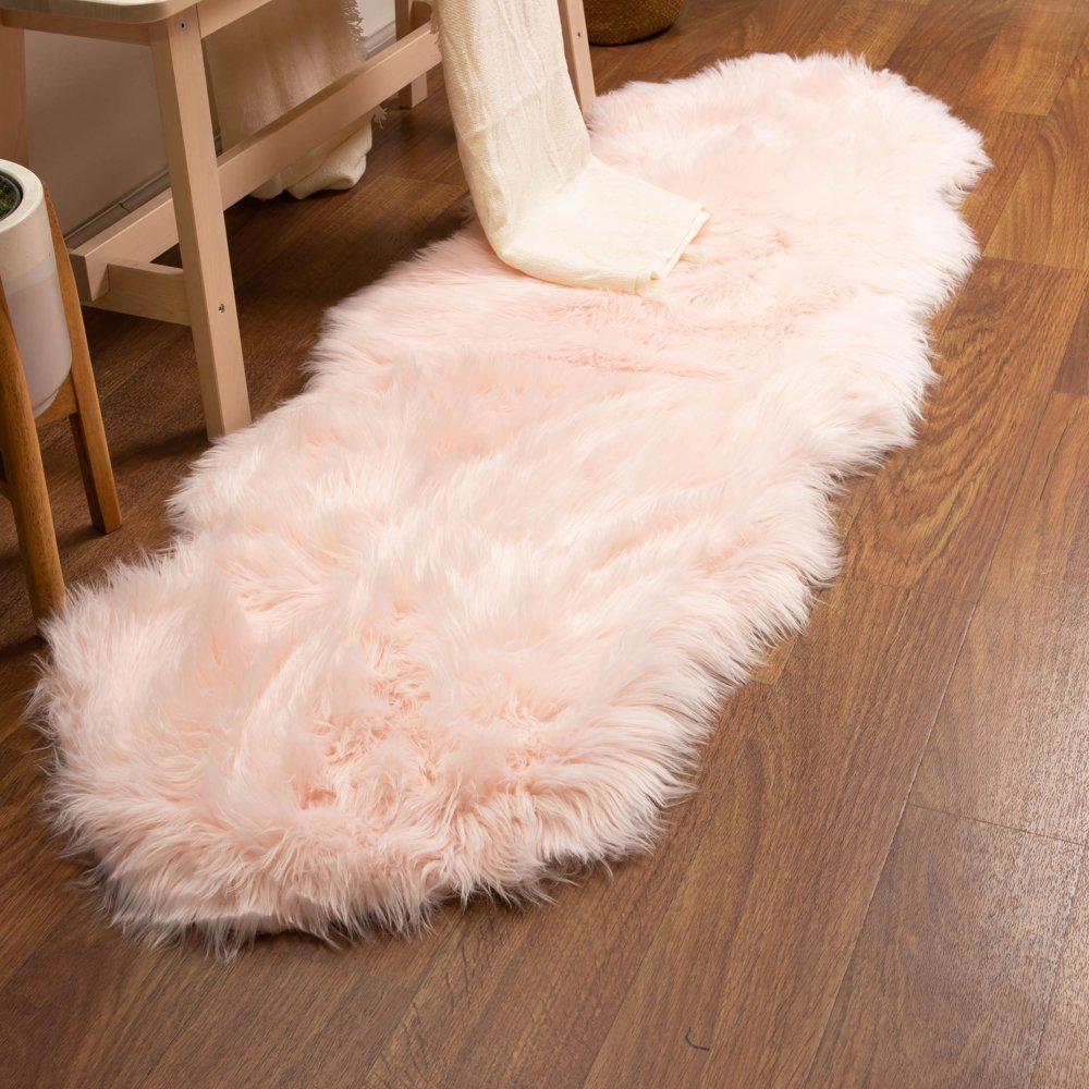 Ultra Soft Faux Sheepskin Fur Shag Rug Light Pink 2' x 6' Sheepskin