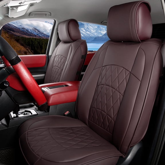 Ikon Motorsports Full Set Seat Covers Compatible with 2008-2023 Toyota Tundra Double & CrewMax Cab Pickup PU Leather Front Back Seat Cover Cushion Protectors - Brown