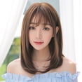 thumbnail image 1 of Peluca de mujer de pelo largo rizado con flequillo al estilo japonés y coreano con tocado completo, 1 of 5