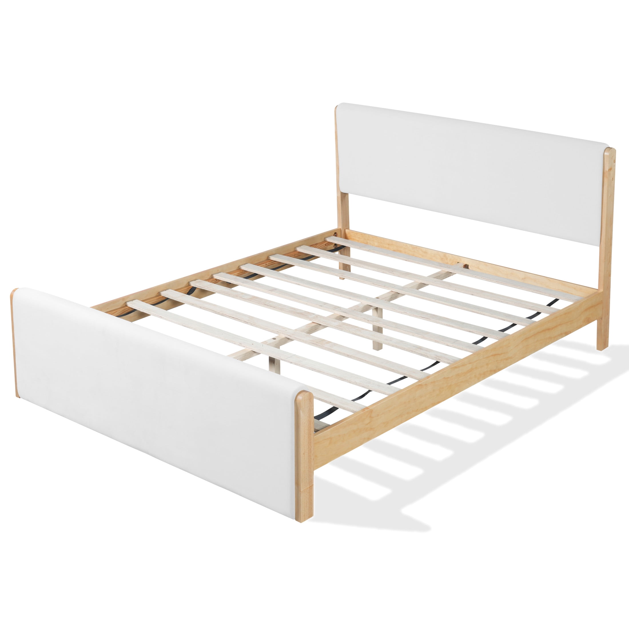 Christopher Knight Home Queen Size Natural Wood Bed frame With Beige Upholstered Headboard and Footboard