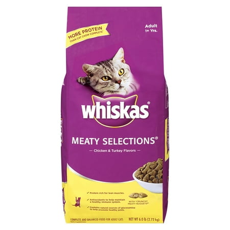 WHISKAS MEATY SELECTIONS Adult Chicken and Turkey Flavors Dry Cat Food 6 Pounds
