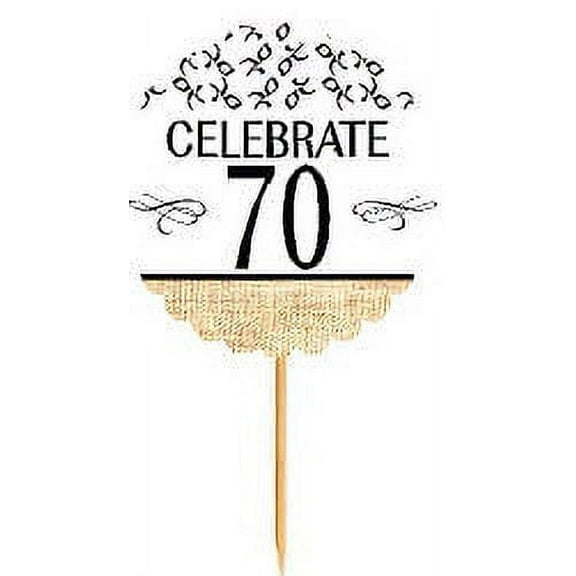 70th Birthday / Anniversary Novelty Burlap Cupcake Decoration Picks -12pack