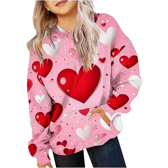 Sweaters for Girls Hoodies for Teen Girls Like Heart Print Valentines Day Shirts Outfits Tween Girls Cute Tops Girls Fashion Sweatshirts Pink 13-14 Years