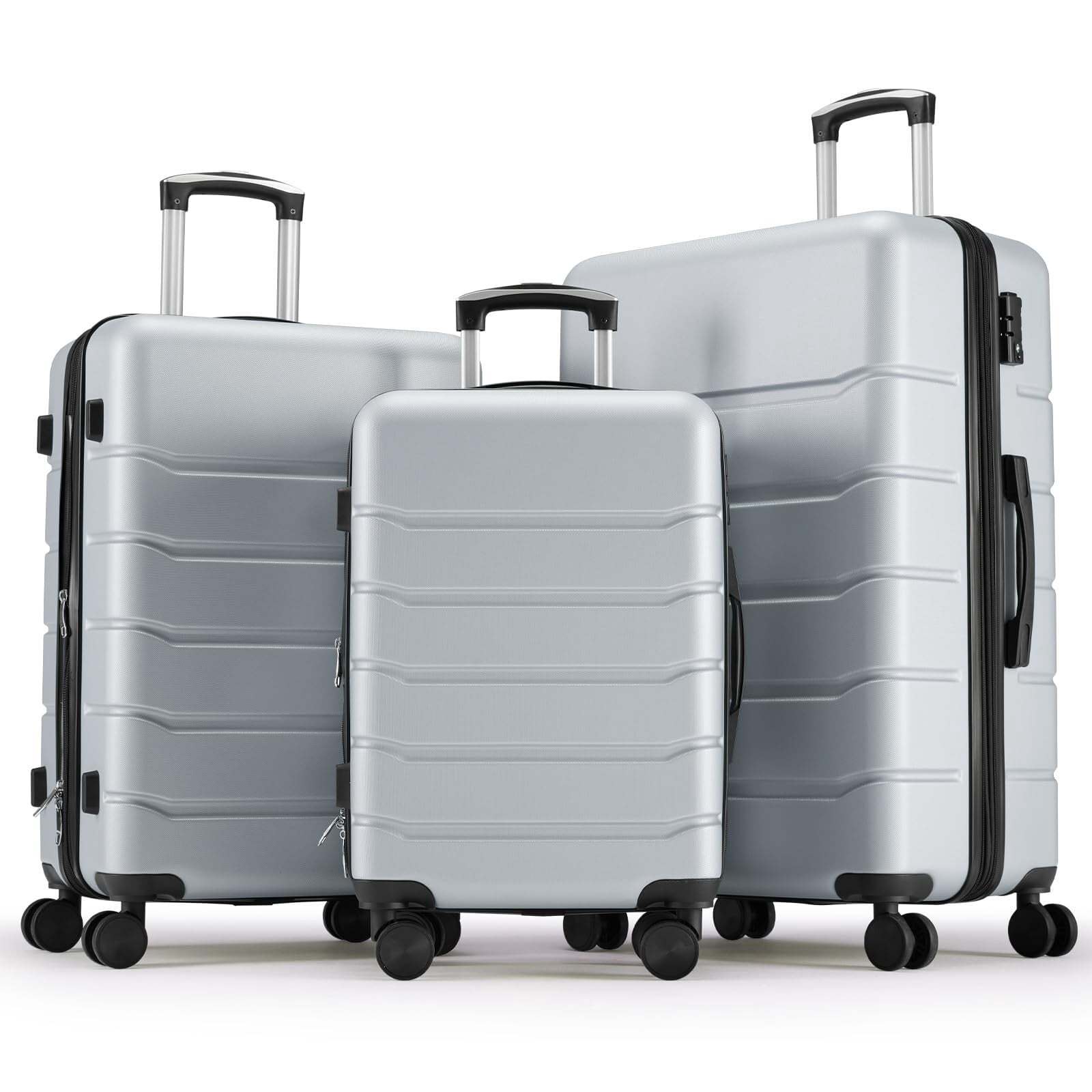 Kelno 3-Piece Hardside Luggage Set 20/24/28Inch ABS Suitcase Set with Double Spinner Wheels TSA Lock Lightweight Rolling Luggage, Light Gray