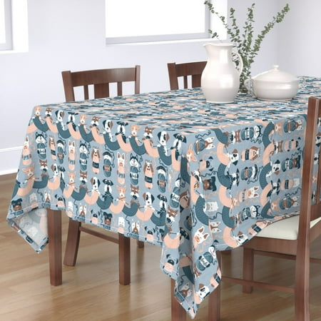 

Cotton Sateen Tablecloth 90 Square - Knitting Dogs Scale Hygge Winter Pug Chihuahua Peach Blue Year Print Custom Table Linens by Spoonflower