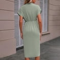 thumbnail image 4 of UAMVSH Women's Summer Midi Dress Short Sleeve V Neck Work Dress Split Front Flowy Ruched Dresses Business Casual Outfits, 4 of 7