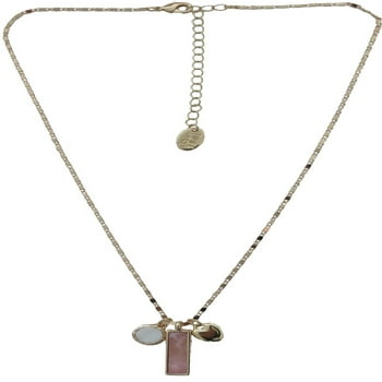 Time and Tru 18" with Extender Gold Chain with Rose Quartz, Mother of Pearl and Heart Pendants Necklace for Women