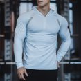 thumbnail image 4 of Men's Half Zip Slim Hooded Top, Contrast Decorative Strips, Raglan Sleeve Cutting, Fit Long Sleeve Sports Shirt for Fitness and Outdoor Activities Light Blue M, 4 of 5