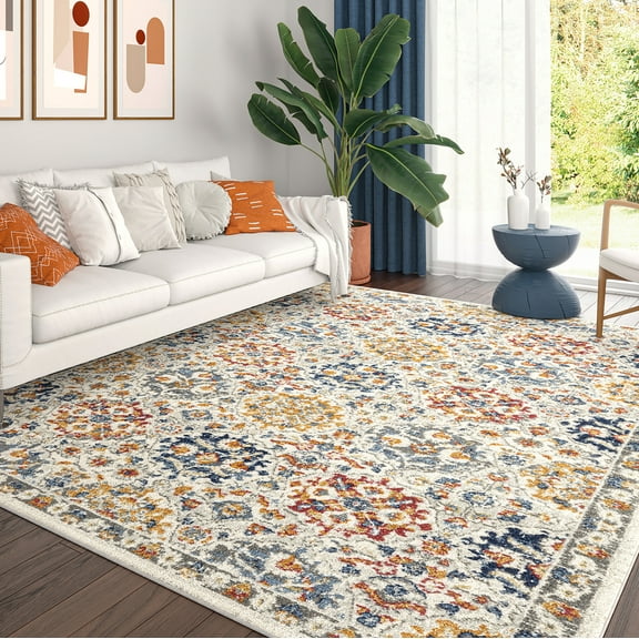Chelsea Transitional Oriental 5'3'' x 7'3'' Cream and Gold Polypropylene Indoor Area Rug, 5' x 7'