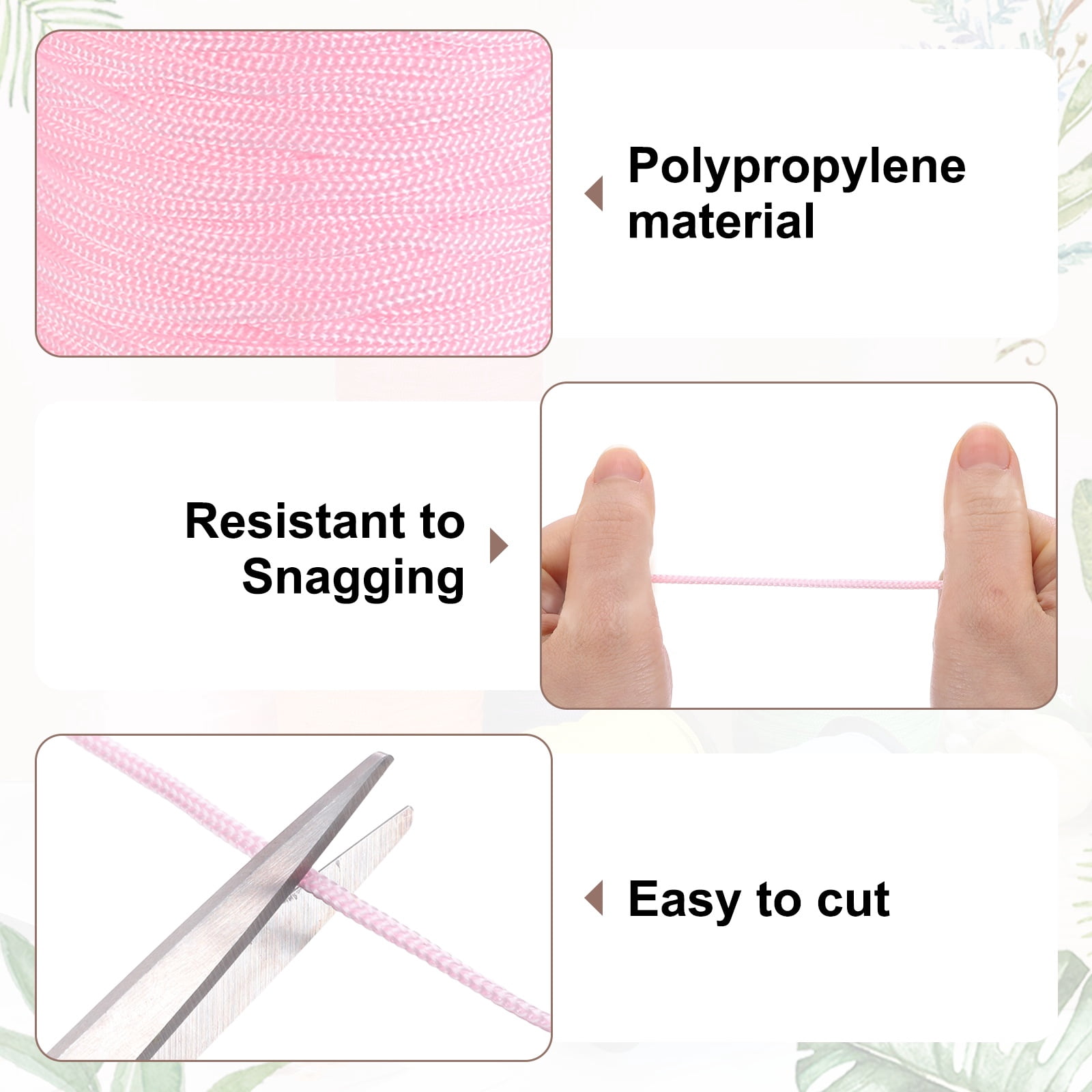 Uxcell 2 Pcs Polyester Macrame Cord, 3mm x 131 Yards Polypropylene Crochet Braided Rope Macrame Yarn for Wall Hangings Bag Craft Knitting, Pink
