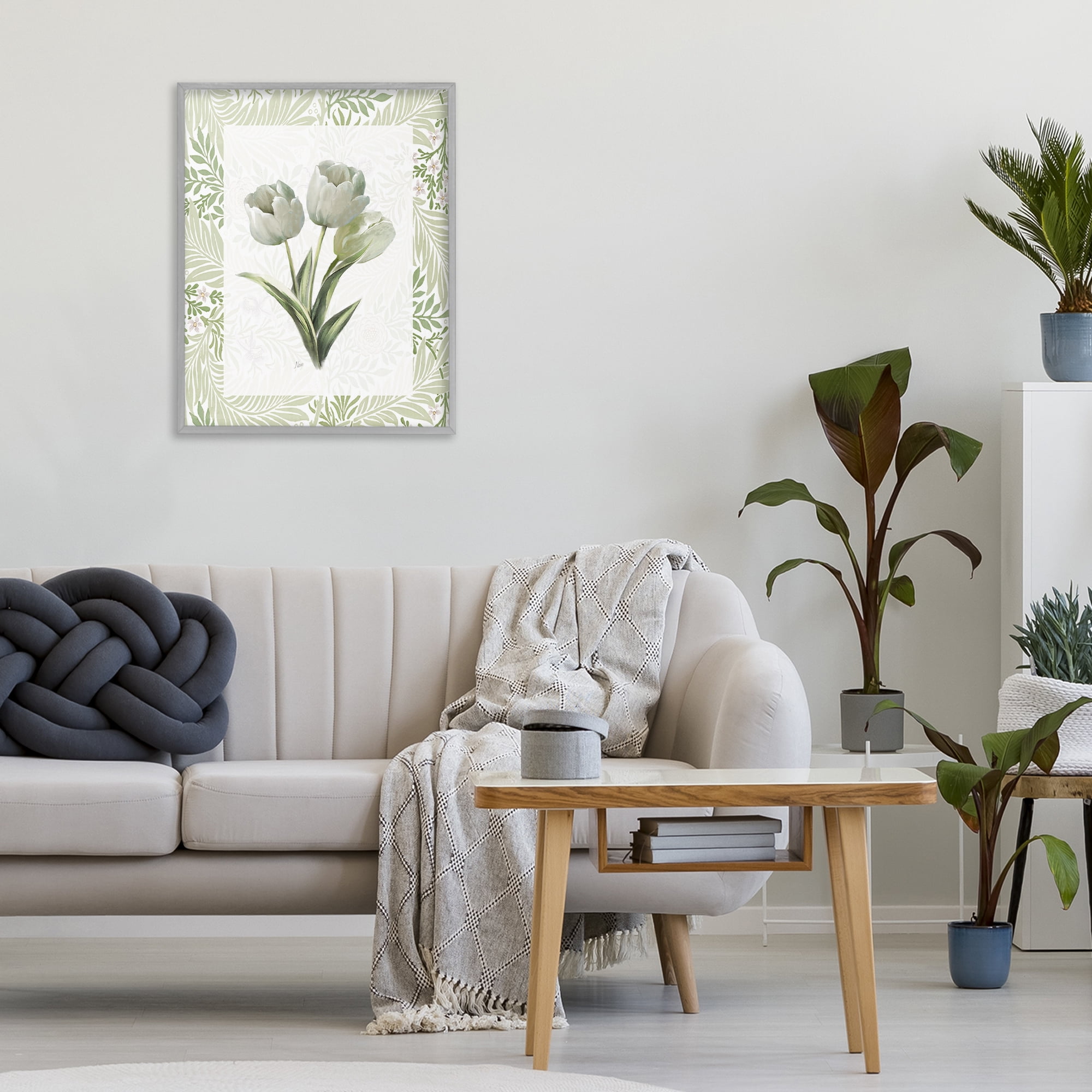 Stupell Industries Pale Green Tulip Trio Gray Framed Giclee Art, design by Nan