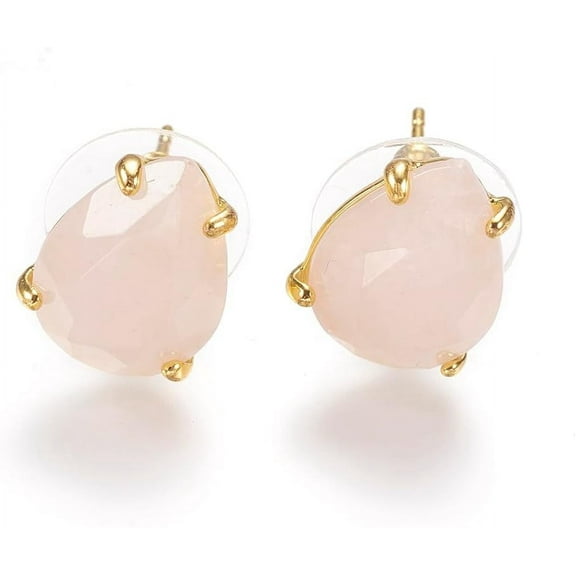 Natural Rose Quartz Stud Earrings with Golden Tone Brass Findings Faceted Teardrop-Elegant Jewelry Gift for Special Occasions.