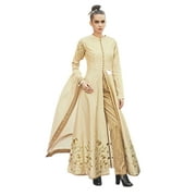 Beige Indo western Trouser & open jacket Silk Dress wedding Anarkali STOCK