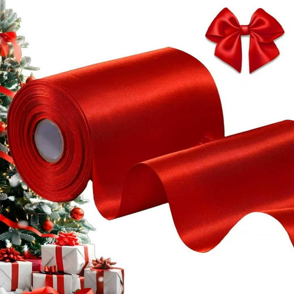 Red Satin Ribbon 4 Inch Wide 22 Yards, Cutting Ceremony Kit, Table Decor, Hair Accessories, Gift Wrapping, Wedding Party, Craft Sewing, Car Bows, Durable Fabric, Red