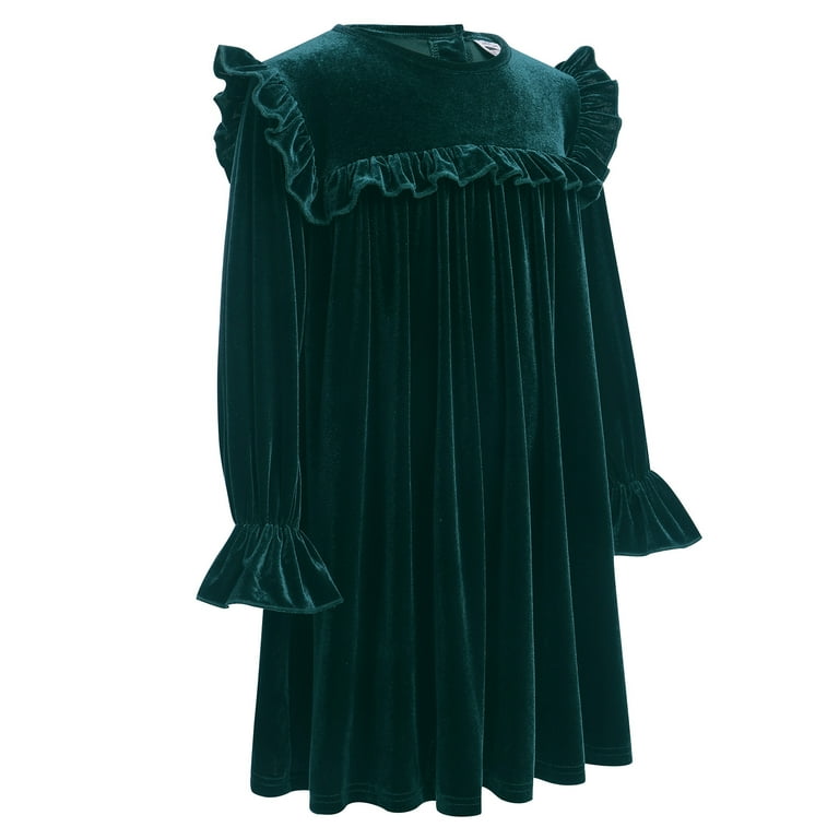 green velvet dress 12 18 months Ibtom Castle Toddler Baby Girls Velvet Tutu Dress Pageant Party Gown Kids Fall Winter Ruffle Long Sleeve Princess Christmas Birthday Party Wedding