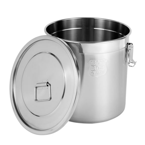 Aiqidi 33L Stainless Steel Airtight Rice Bucket Flour Cereals Tea Spices Dry/Wet Food Storage Container with Lid & Handle