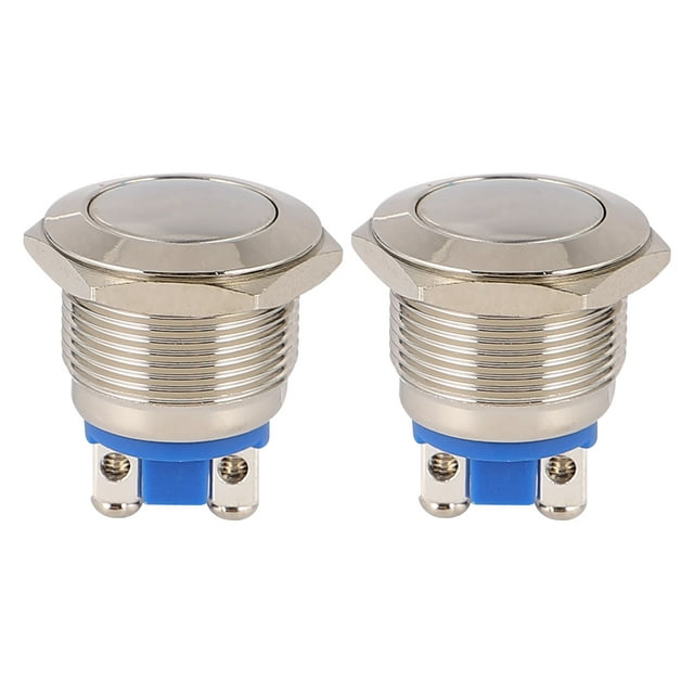 GOOHOCHY Interruptor de botón pulsador de metal de acero inoxidable momentáneo a prueba de agua de 2 piezas de 19 mm (plateado)