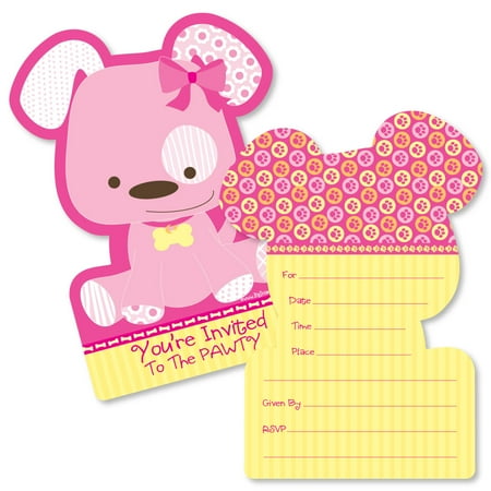 Birthday Invitations For Dogs Girl Puppy Dog - Shaped Fill-In Invitations - Baby Shower or Birthday Party Invitation Cards with Envelopes - Set of 12 ()
