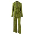 thumbnail image 2 of Conjunto de pantalones informales con lazo y cordones para mujer, abrigo con bolsillo y cuello con muescas, pantalones de cintura alta con cremallera, primavera y verano, 2024, 2 of 5