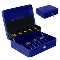 Portable Cash Drawer Box Deposit with 5 Coin Tray Cover, 3.46 in x 11.8 in x 9.5 in, Blue