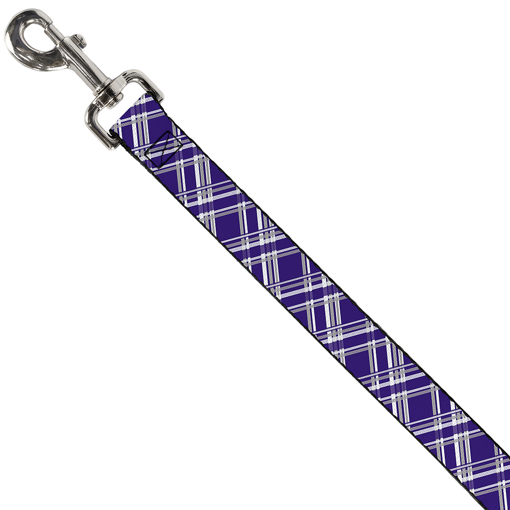 Buckle-Down Pet Leash, Dog Leash, Plaid X Purple Gray White, 6 Feet Long 1.0 Inch Wide