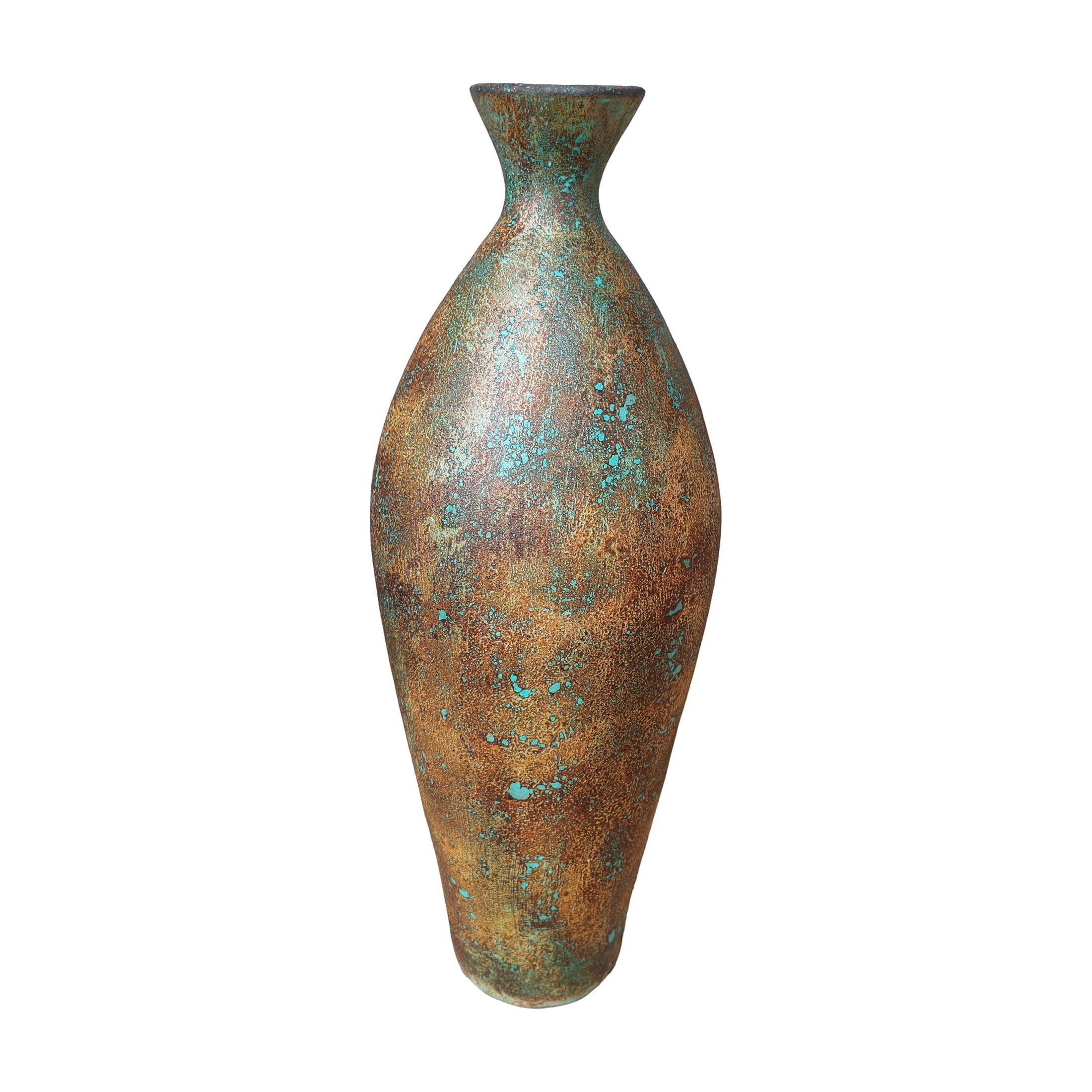 DecMode 31" Tall Distressed Antique Style Green Ceramic Vase