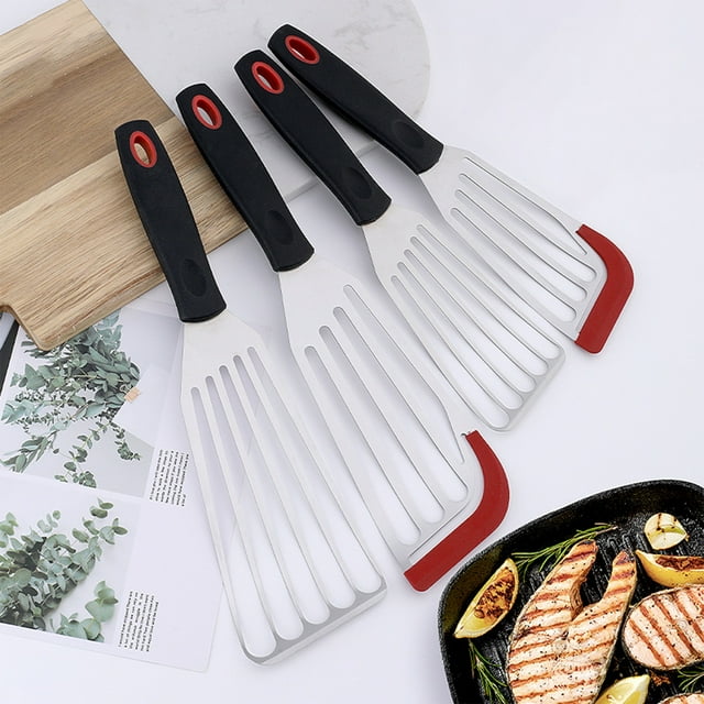 Fiudx Pala para Freír de Acero Inoxidable, Antideslizante y Resistente Al Calor, Mango Ergonómico, Ideal para Voltear Pescado y Asar Filetes, Perfecta para Cocinas Domésticas, Tamaño 32 X 9 Cm